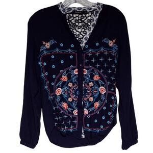 Desigual Womens Embroidered Button Up Top Long Sleeve Cut Out XS